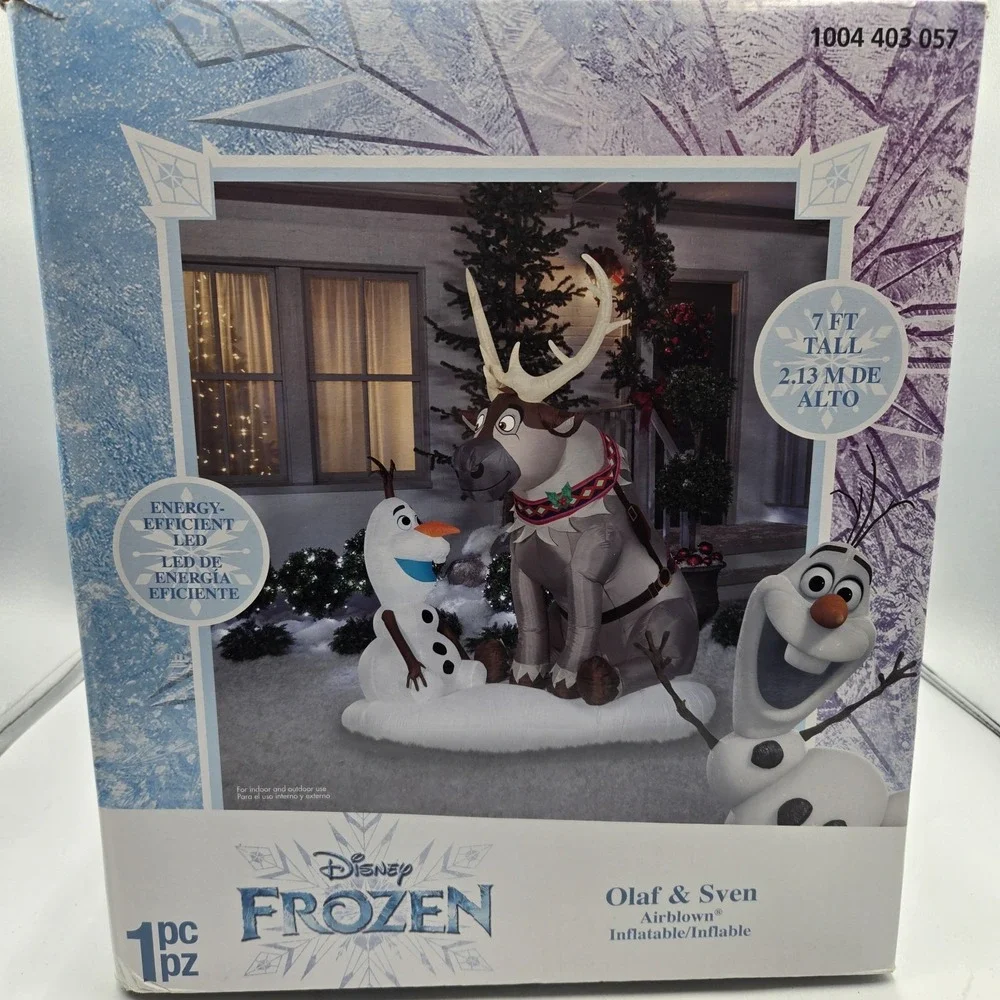 Gemmy Disney Frozen 7 Ft Olaf & Sven Scene Christmas Decor Airblown Inflatable